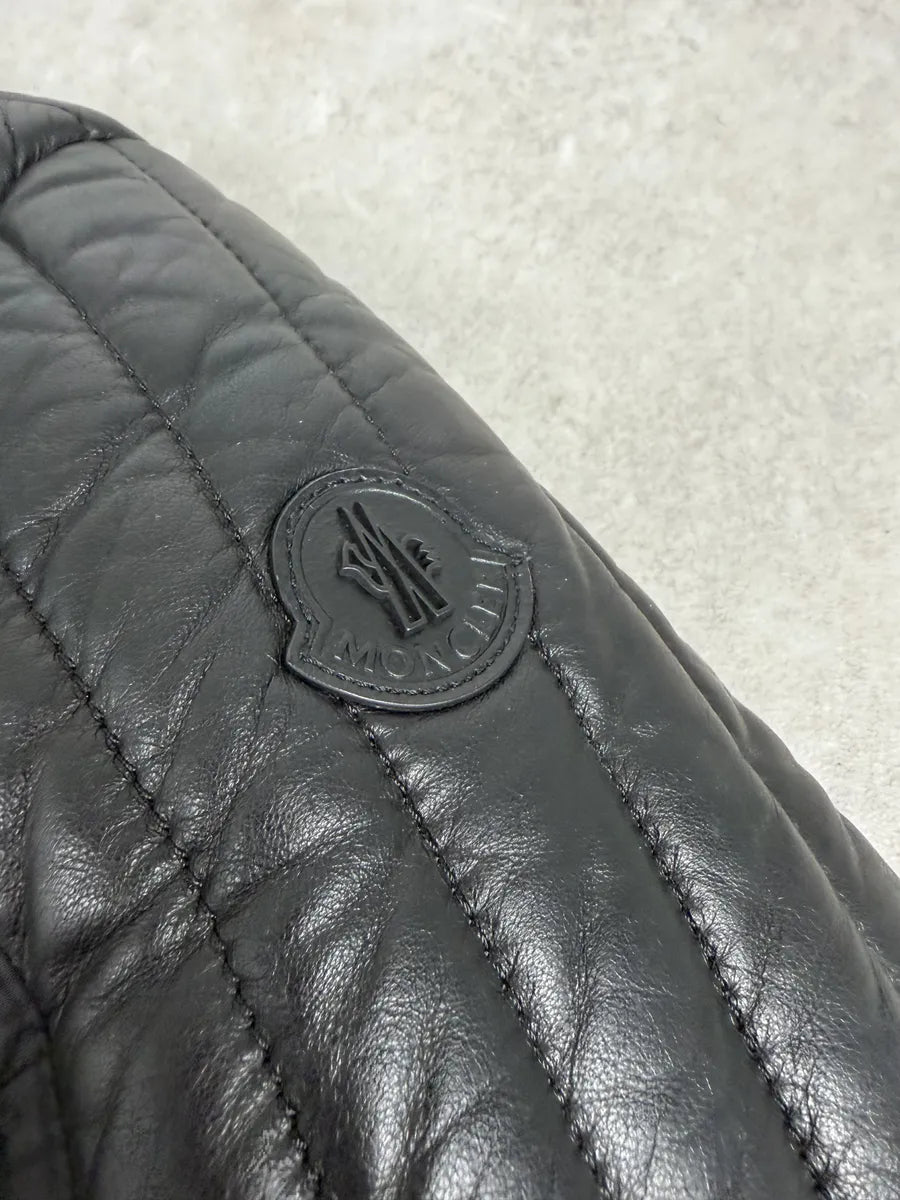 Moncler Black Quilted Leather Padded Puffer Jacket FpXOqXO 12