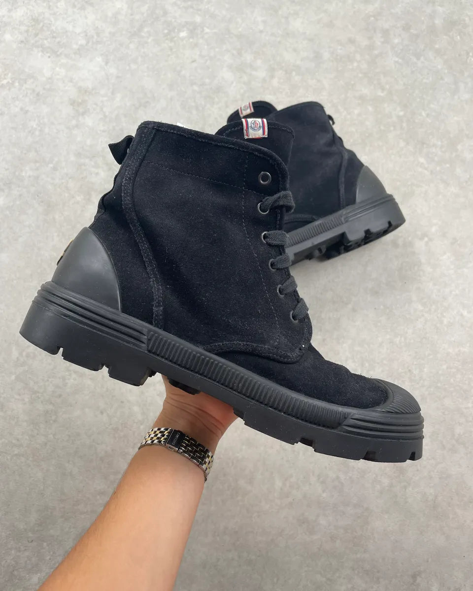 Moncler Black Suede Lace Up Combat Boots  tIkxSrj 0
