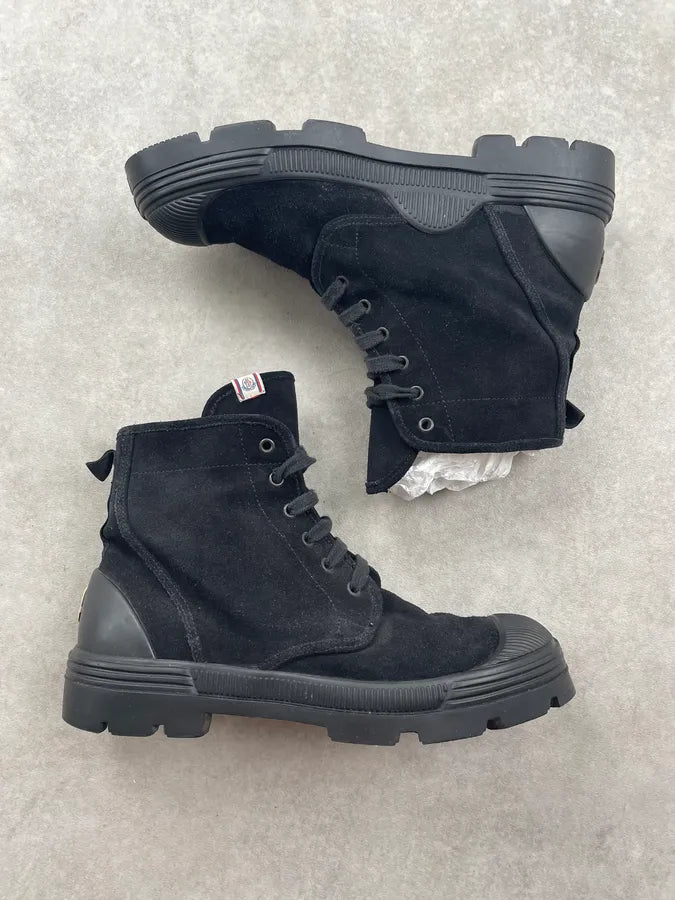 Moncler Black Suede Lace Up Combat Boots  tIkxSrj 1
