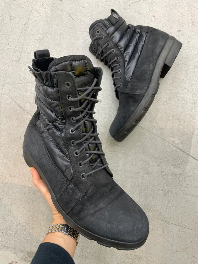 Moncler Black Suede Quilted Lace-Up Boots JBNHQrW 0