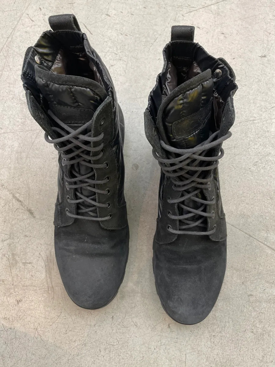 Moncler Black Suede Quilted Lace-Up Boots JBNHQrW 3