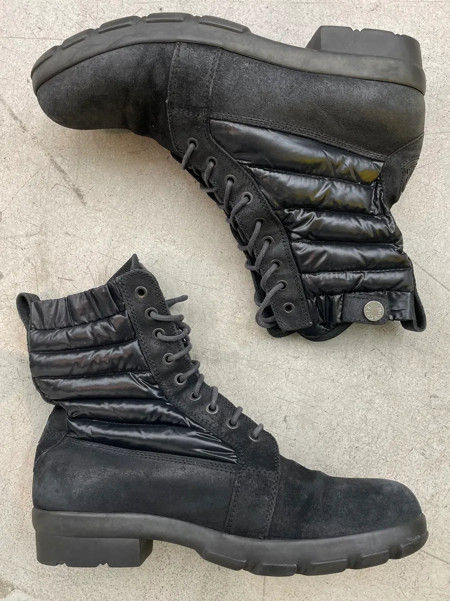 Moncler Black Suede Quilted Lace-Up Boots JBNHQrW 1