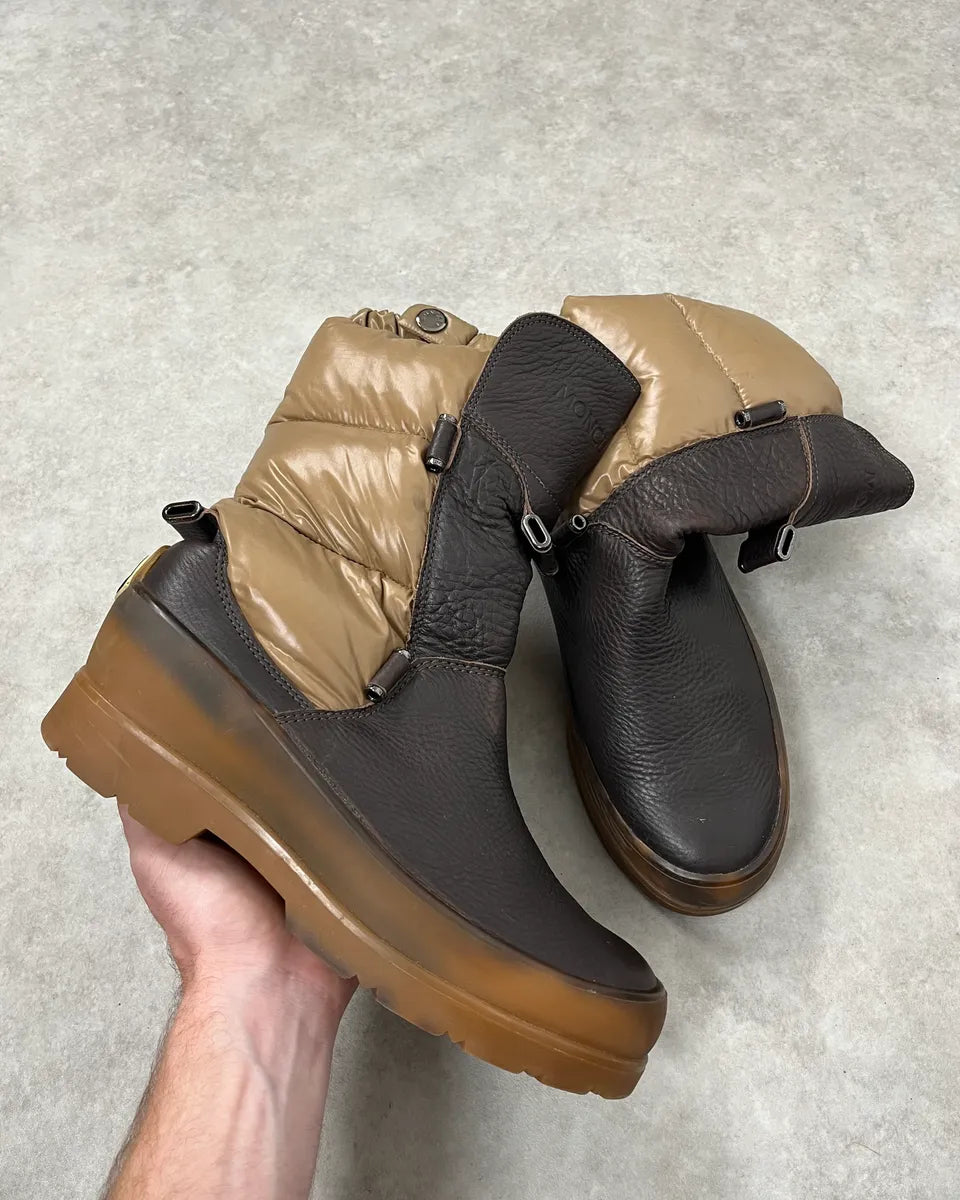 Moncler Brown Leather Beige Quilted Puffer Boots TfLgrGo 0