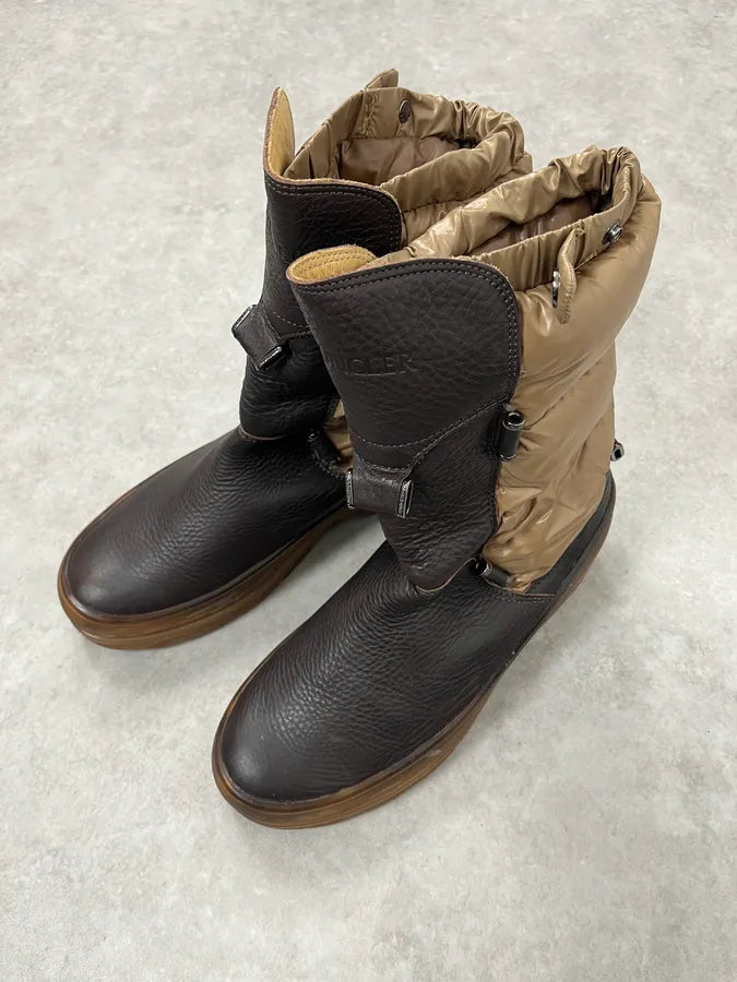 Moncler Brown Leather Beige Quilted Puffer Boots TfLgrGo 3