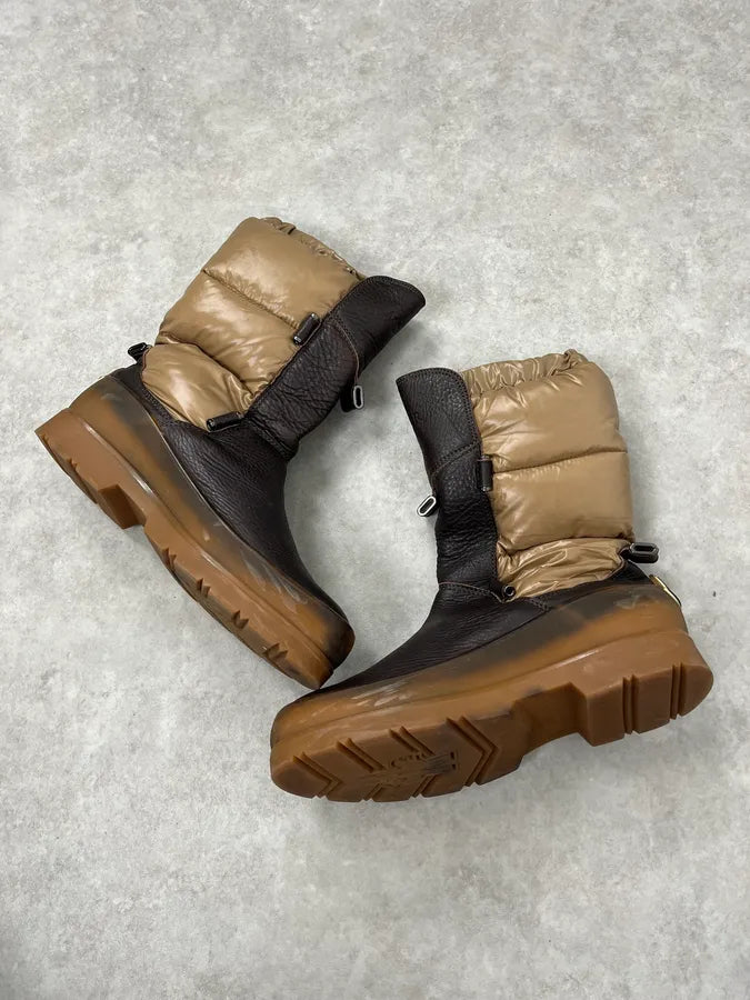 Moncler Brown Leather Beige Quilted Puffer Boots TfLgrGo 4