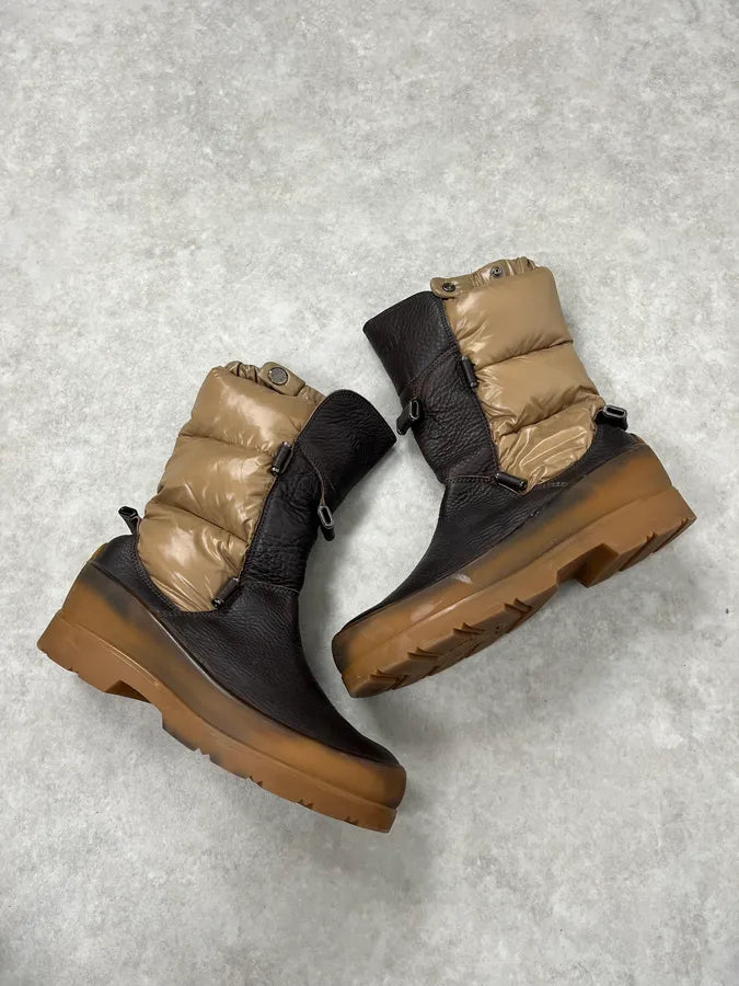 Moncler Brown Leather Beige Quilted Puffer Boots TfLgrGo 1