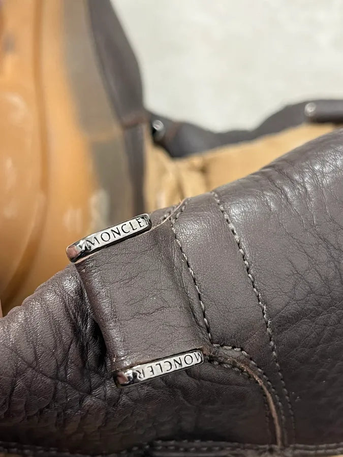 Moncler Brown Leather Beige Quilted Puffer Boots TfLgrGo 9