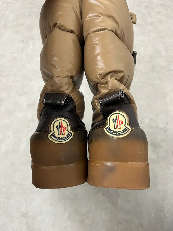 Moncler Brown Leather Beige Quilted Puffer Boots TfLgrGo 5