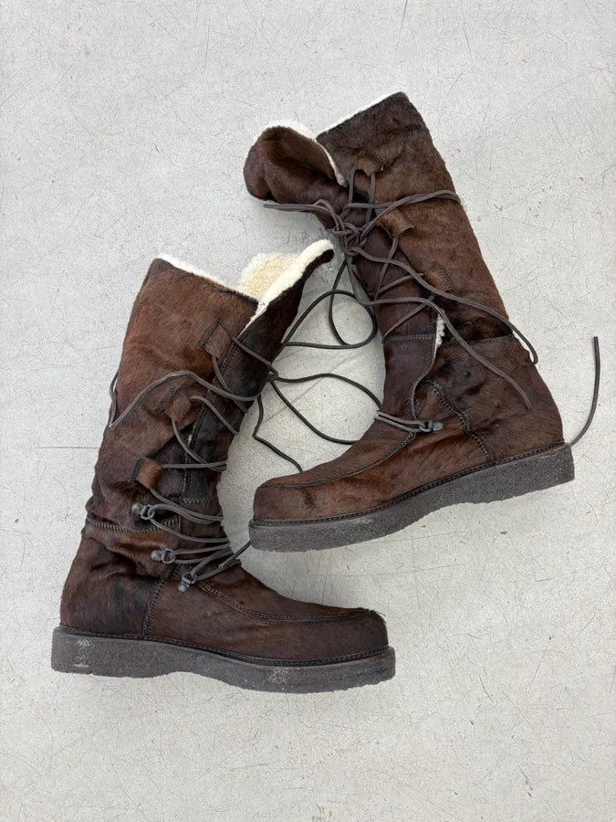 Moncler Brown Fur High Boots  FhiZUsj 0