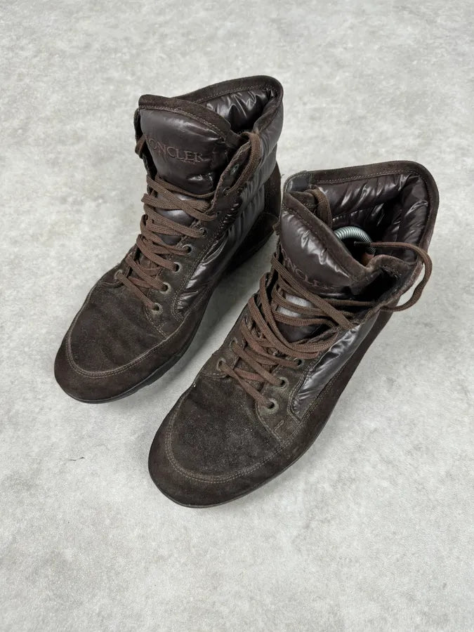 Moncler Brown Suede Puffer Lace-Up Hiking Boots hATGXwG 3