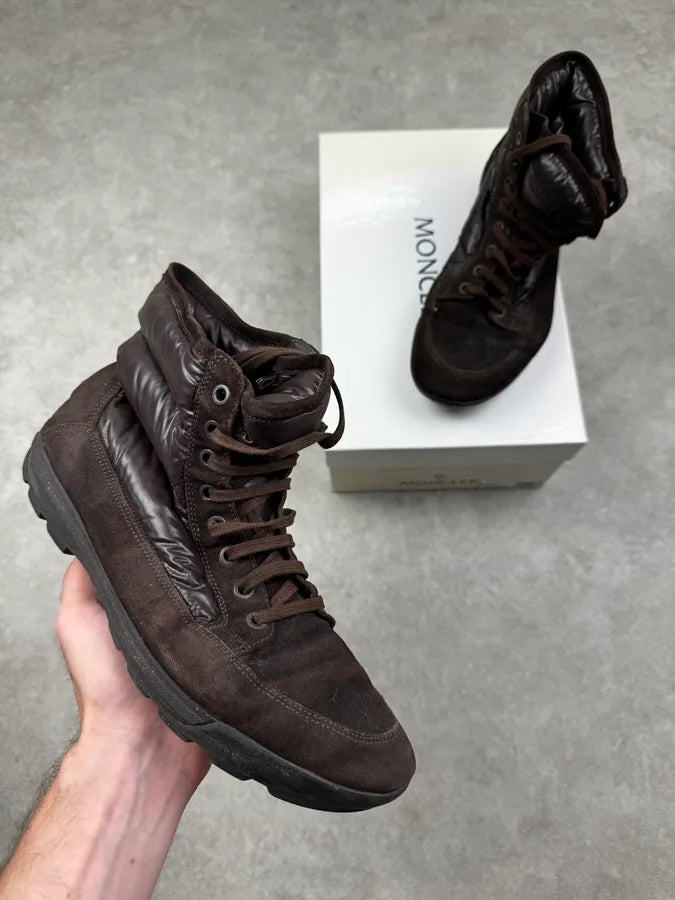 Moncler Brown Suede Puffer Lace-Up Hiking Boots hATGXwG 0