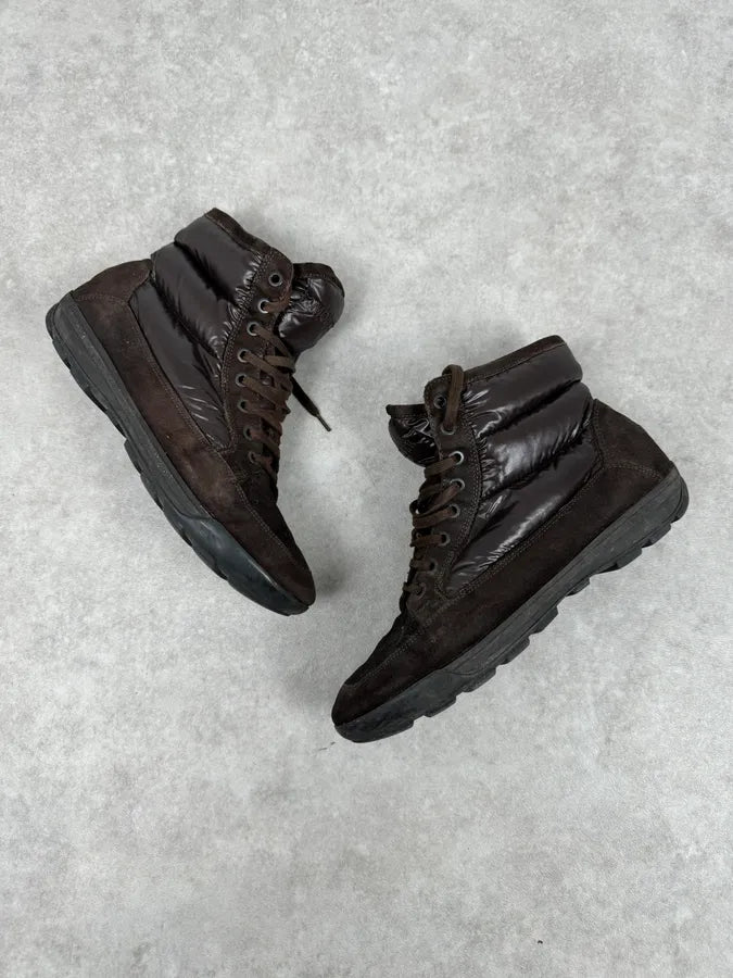 Moncler Brown Suede Puffer Lace-Up Hiking Boots hATGXwG 4