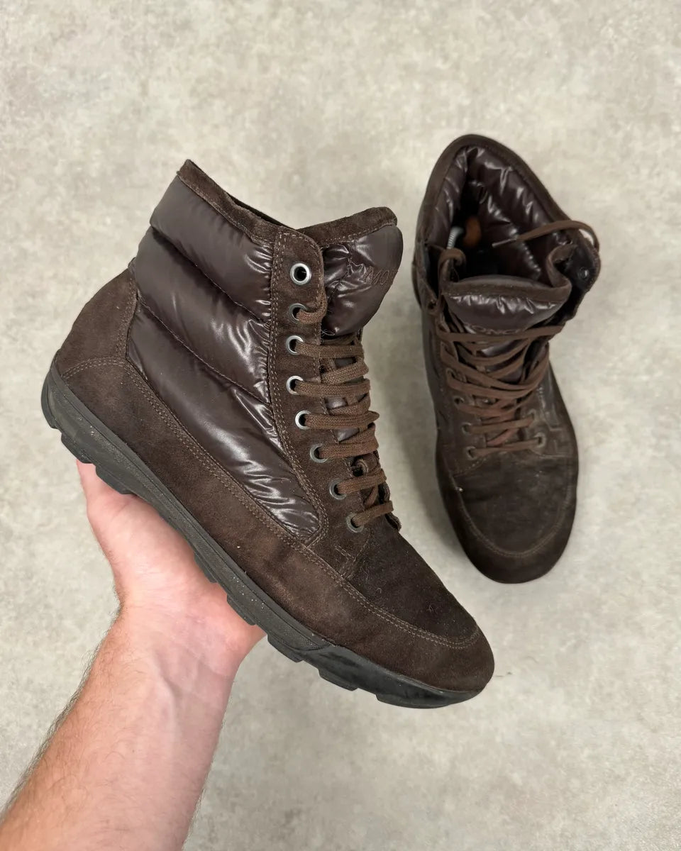 Moncler Brown Suede Puffer Lace-Up Hiking Boots hATGXwG 0