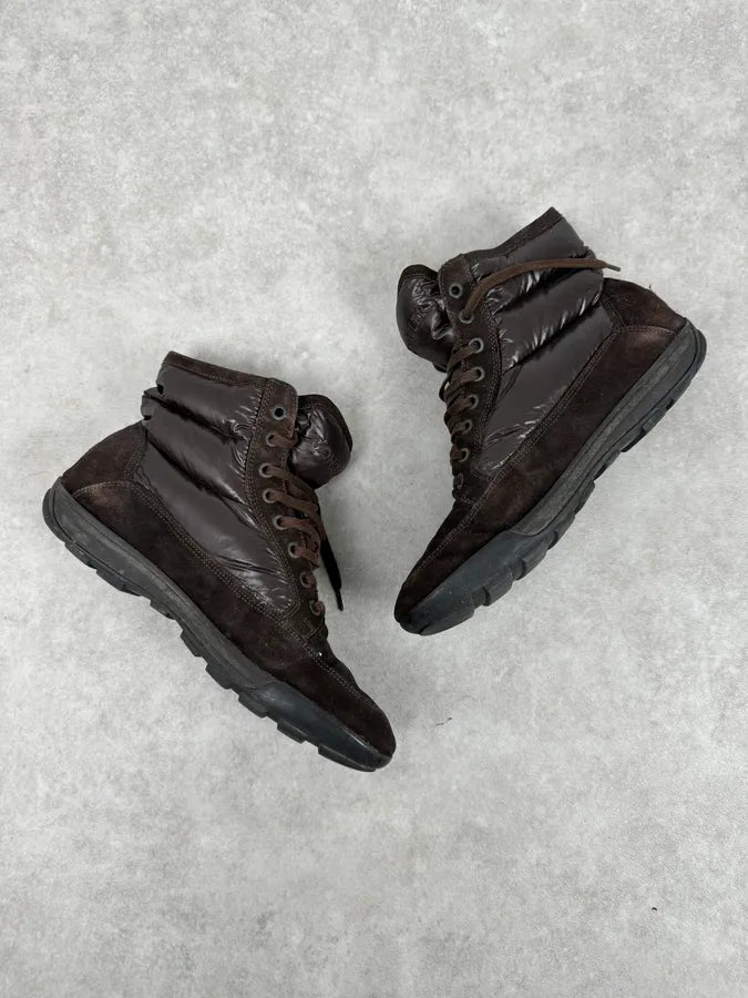 Moncler Brown Suede Puffer Lace-Up Hiking Boots hATGXwG 6