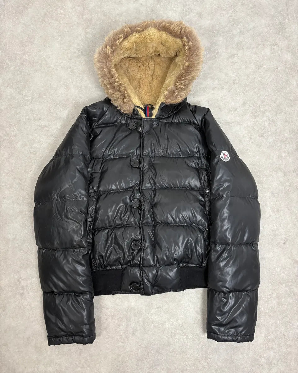 Moncler Fur Hooded Black Puffer Bomber Jacket UtdMLrR 0