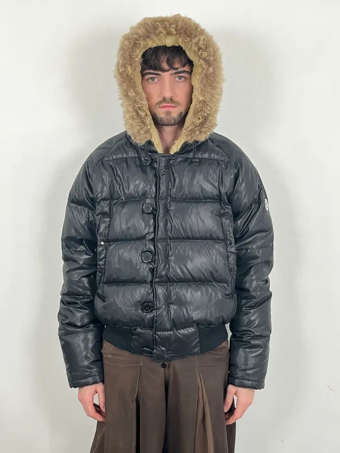 Moncler Fur Hooded Black Puffer Bomber Jacket UtdMLrR 2