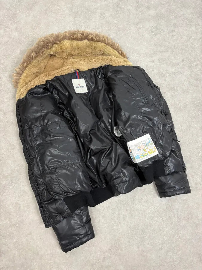 Moncler Fur Hooded Black Puffer Bomber Jacket UtdMLrR 7