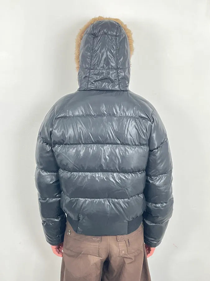 Moncler Fur Hooded Black Puffer Bomber Jacket UtdMLrR 3