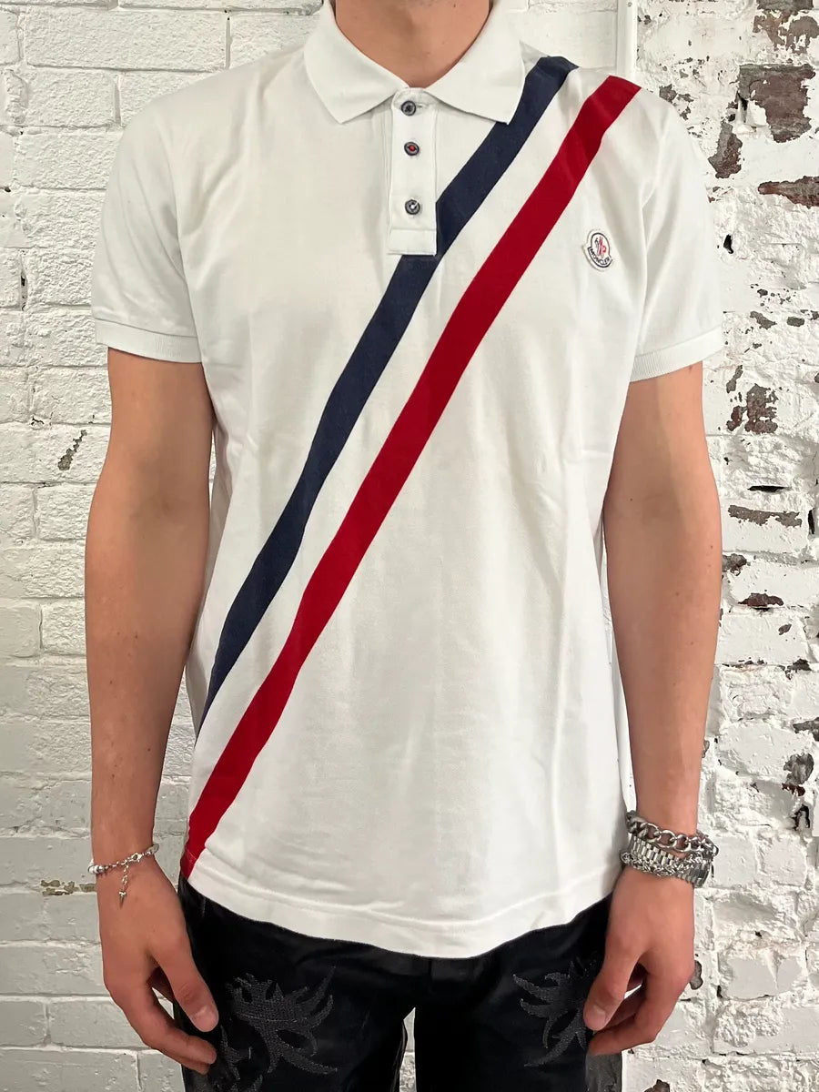 Moncler White Frenchie Striped Polo HtIHqos 1