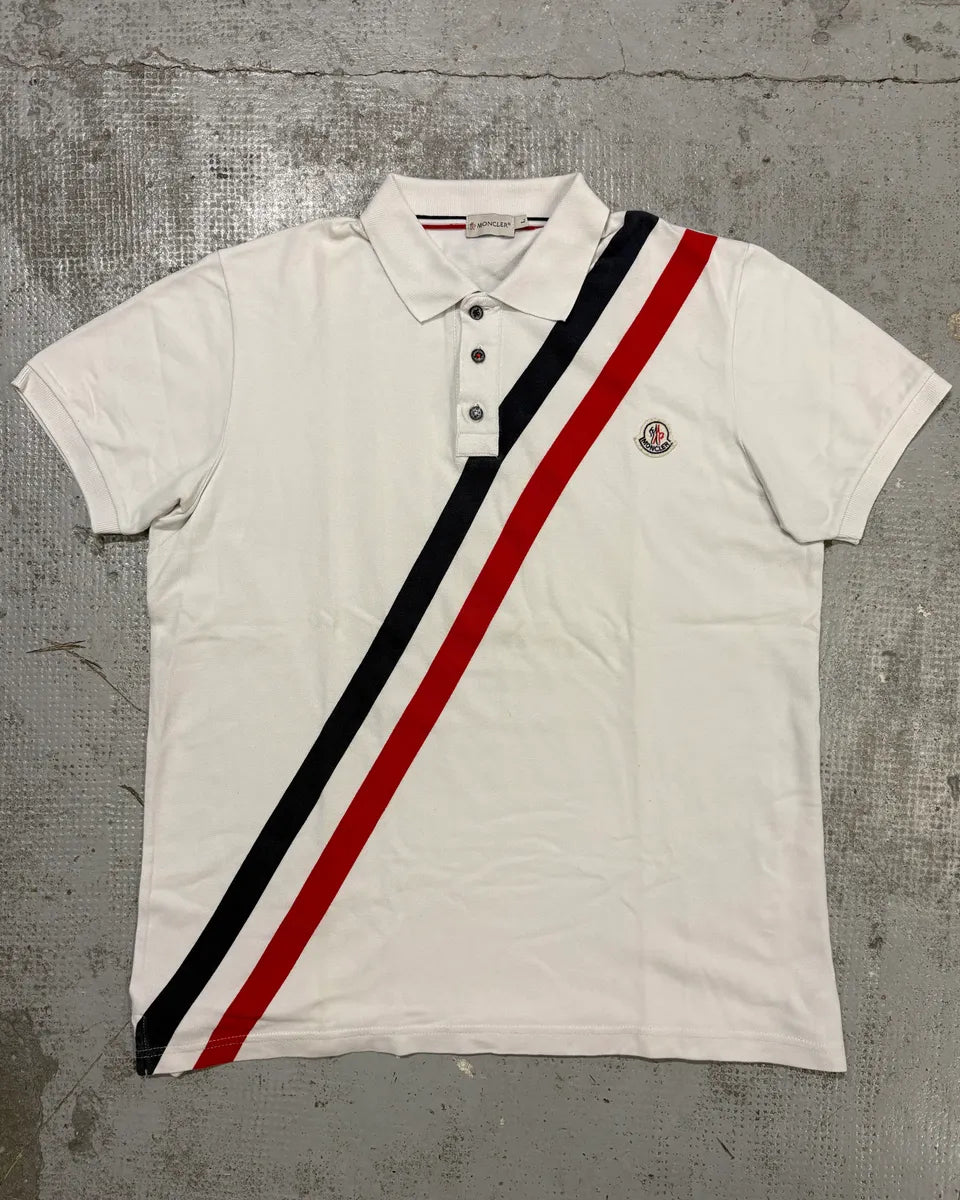 Moncler White Frenchie Striped Polo HtIHqos 0