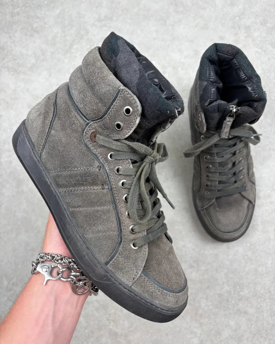 Moncler Grey Suede Quilted High-Top Sneakers ZztLYTz 0