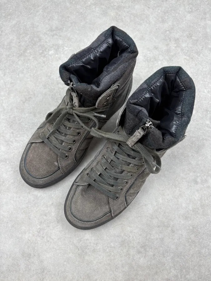 Moncler Grey Suede Quilted High-Top Sneakers ZztLYTz 2