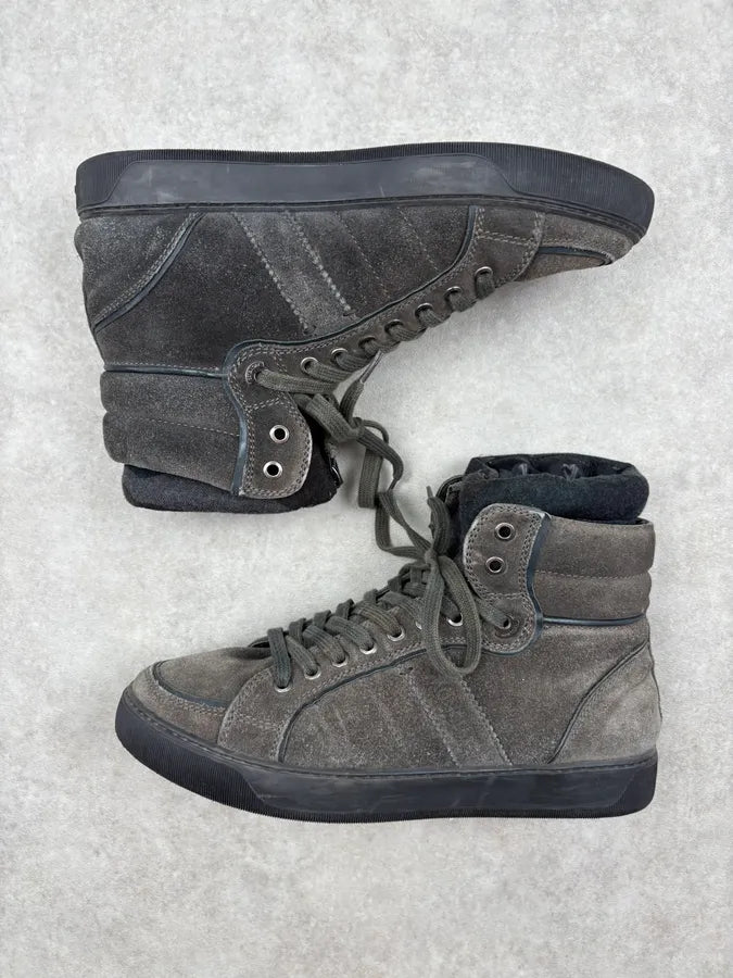 Moncler Grey Suede Quilted High-Top Sneakers ZztLYTz 3