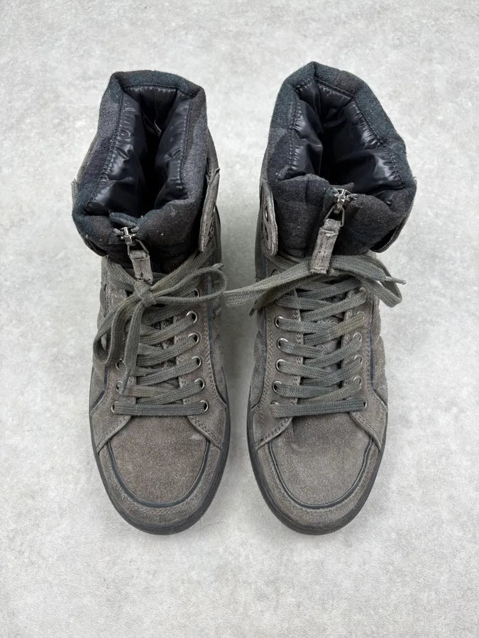 Moncler Grey Suede Quilted High-Top Sneakers ZztLYTz 1