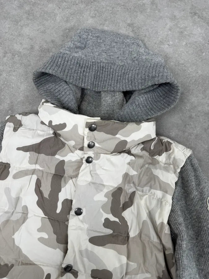 Moncler Grey Wool Camouflage Hybrid Puffer Jacket iRhZDgx 5