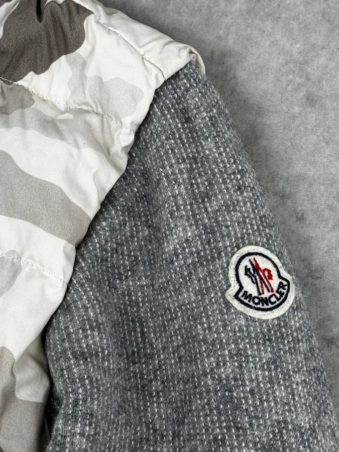 Moncler Grey Wool Camouflage Hybrid Puffer Jacket iRhZDgx 9
