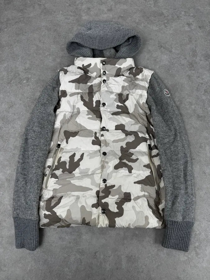 Moncler Grey Wool Camouflage Hybrid Puffer Jacket iRhZDgx 0