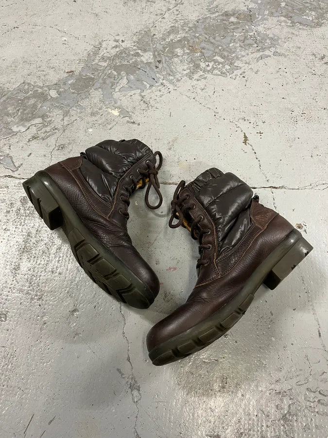 Moncler Lace-Up Brown Leather Puffer Boots lXgGMPB 2