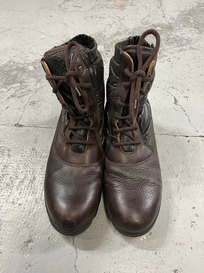 Moncler Lace-Up Brown Leather Puffer Boots lXgGMPB 1