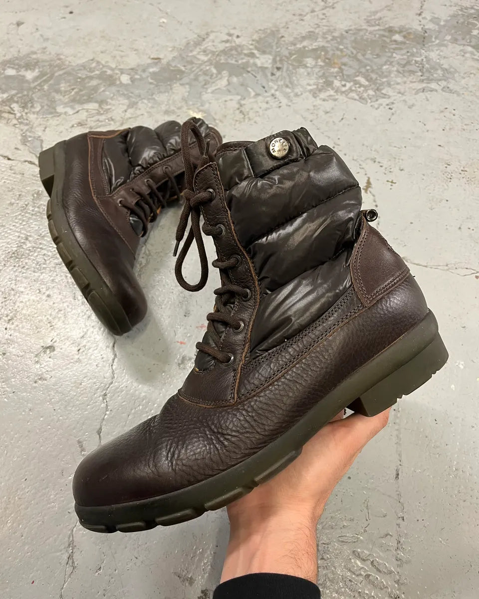Moncler Lace-Up Brown Leather Puffer Boots lXgGMPB 0