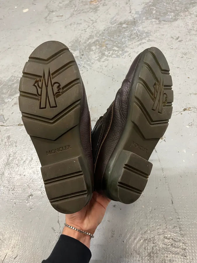 Moncler Lace-Up Brown Leather Puffer Boots lXgGMPB 4