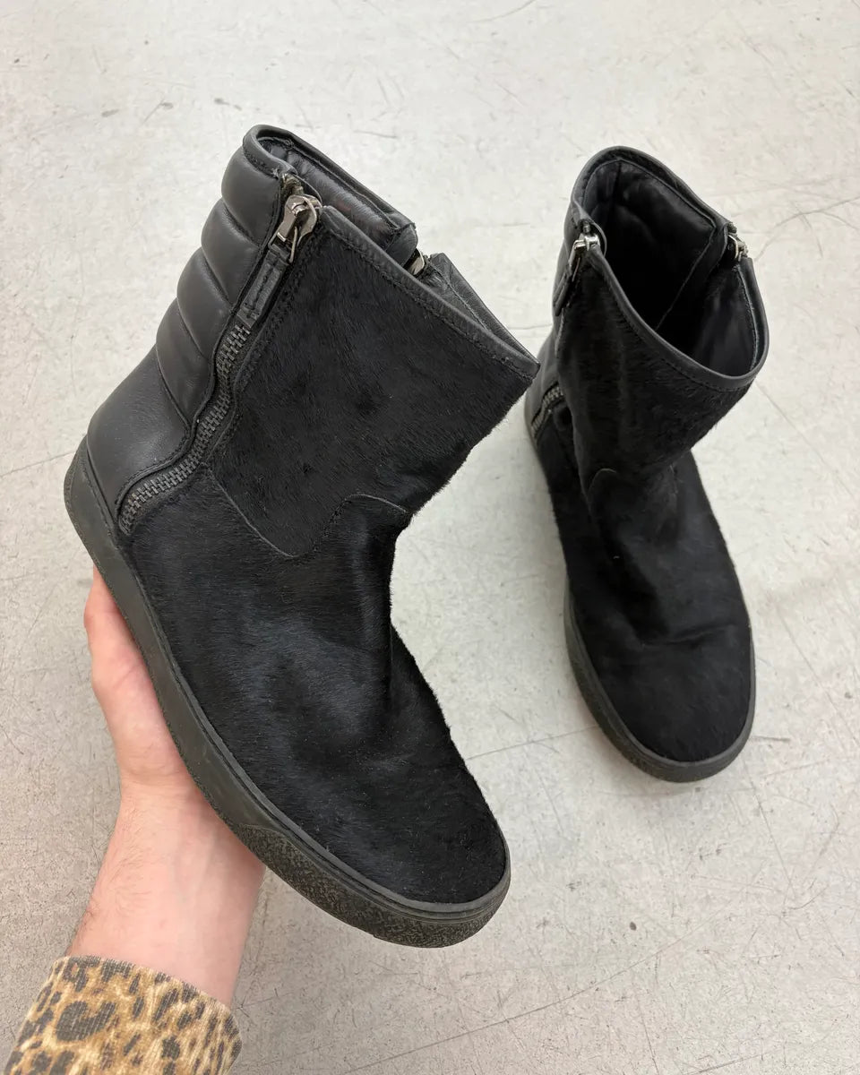 Moncler Signature Winter Black Pony Hair Leather Boots WcVAveQ 0