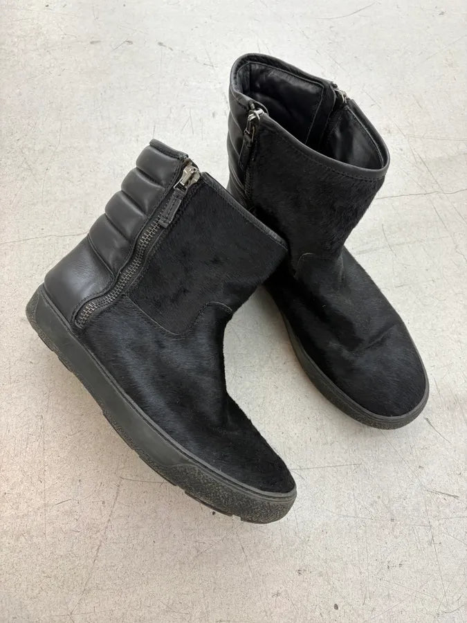 Moncler Signature Winter Black Pony Hair Leather Boots WcVAveQ 4