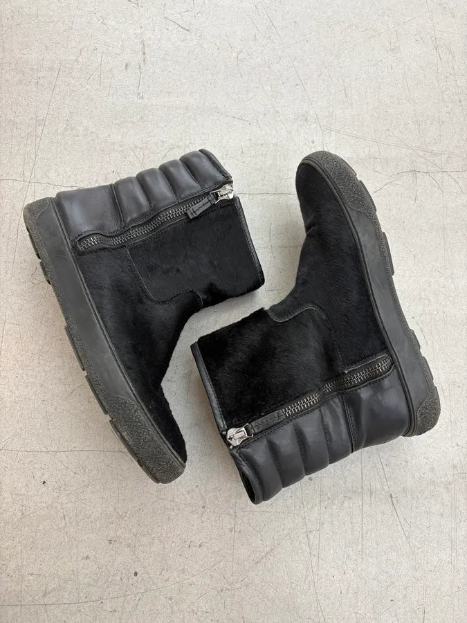 Moncler Signature Winter Black Pony Hair Leather Boots WcVAveQ 5
