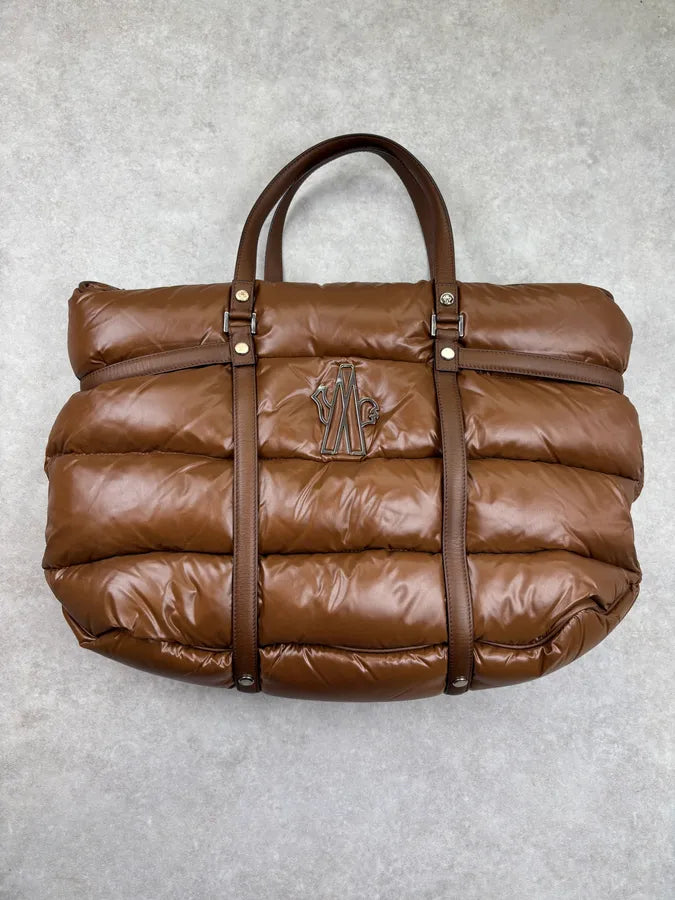Moncler Taupe Brown Down Quilted Handle Bag qqKGuEi 3