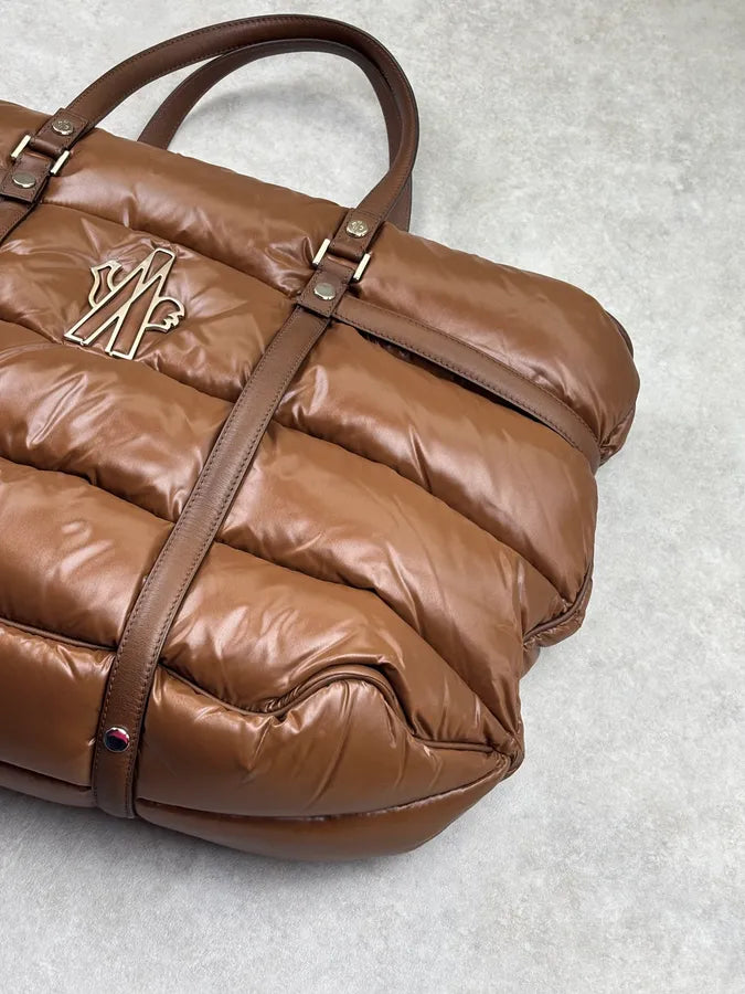 Moncler Taupe Brown Down Quilted Handle Bag qqKGuEi 5
