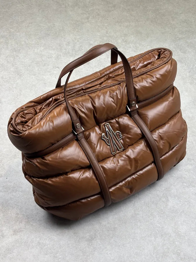 Moncler Taupe Brown Down Quilted Handle Bag qqKGuEi 2