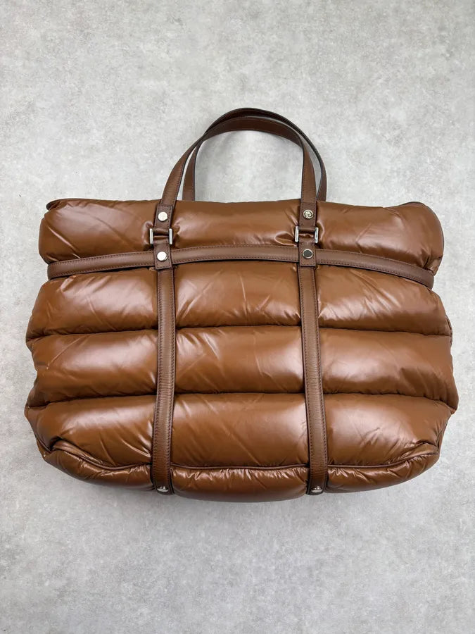 Moncler Taupe Brown Down Quilted Handle Bag qqKGuEi 8