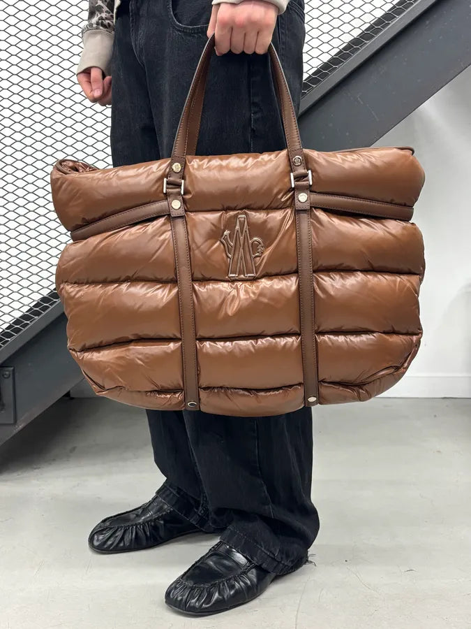 Moncler Taupe Brown Down Quilted Handle Bag qqKGuEi 0