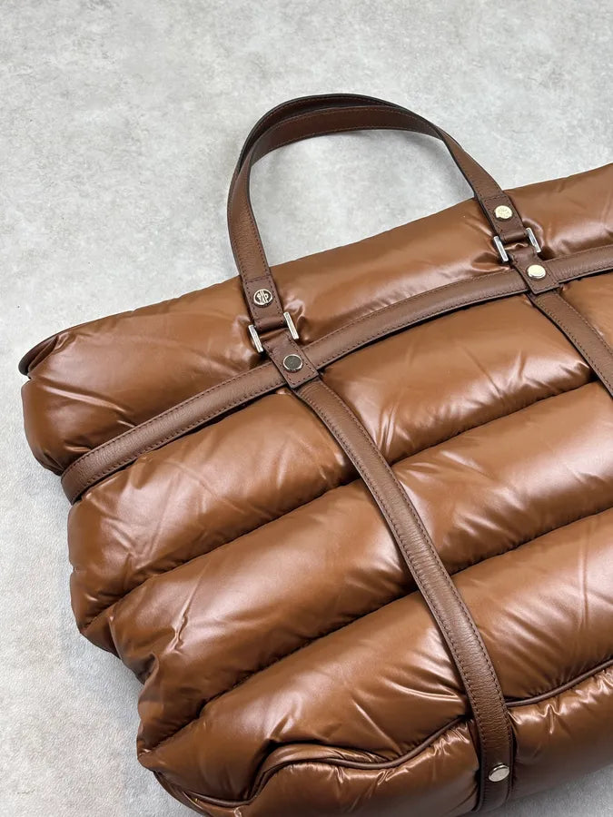 Moncler Taupe Brown Down Quilted Handle Bag qqKGuEi 10