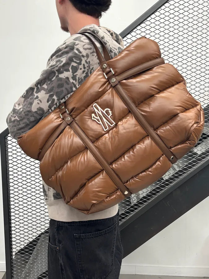 Moncler Taupe Brown Down Quilted Handle Bag qqKGuEi 1