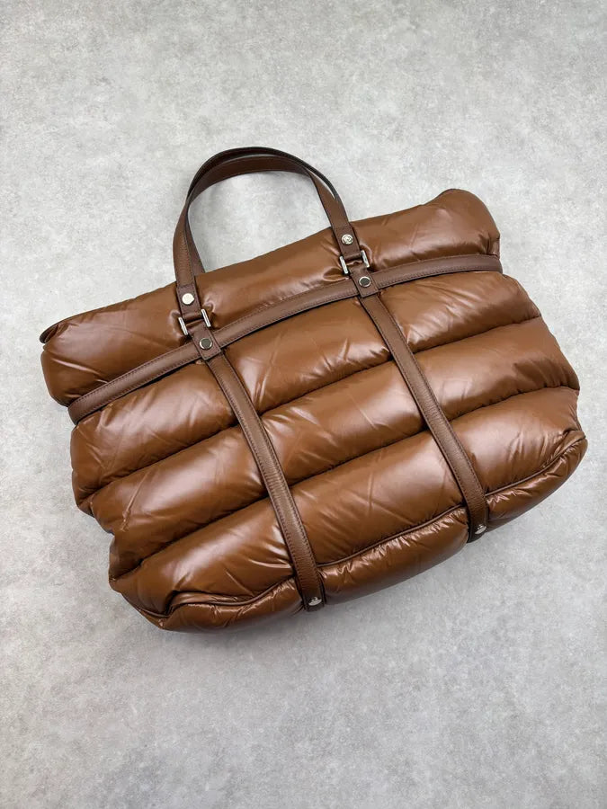 Moncler Taupe Brown Down Quilted Handle Bag qqKGuEi 9