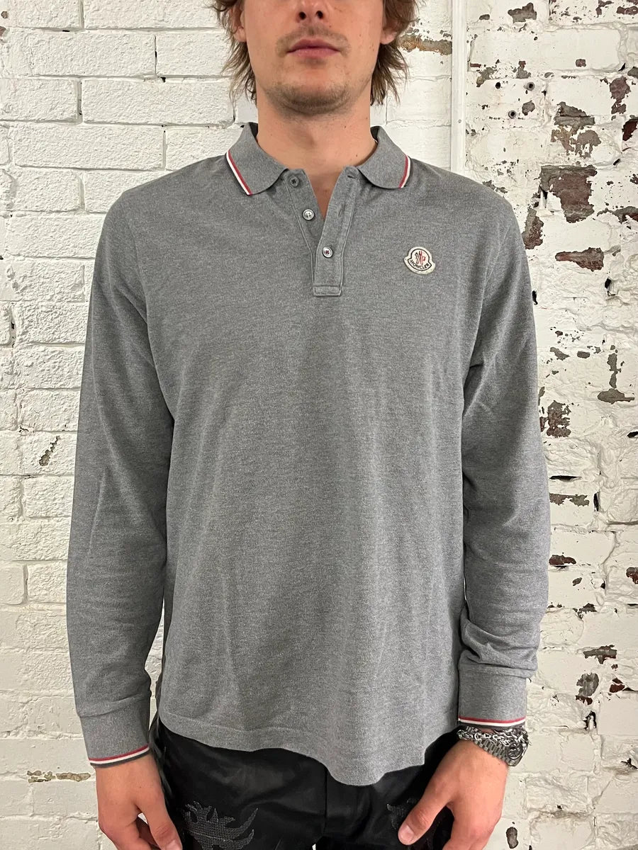 Moncler Tricolor Colar Grey Longsleeve Polo jMQcpkc 1