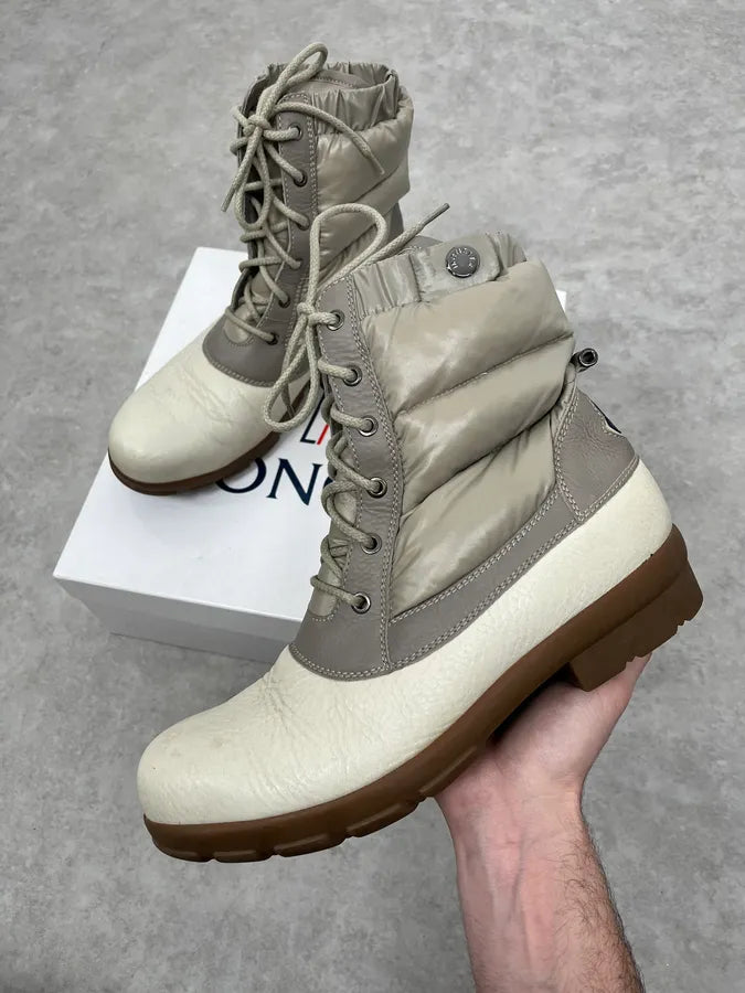 Moncler White & Grey Leather Puffer Boots bHEhpFU 0