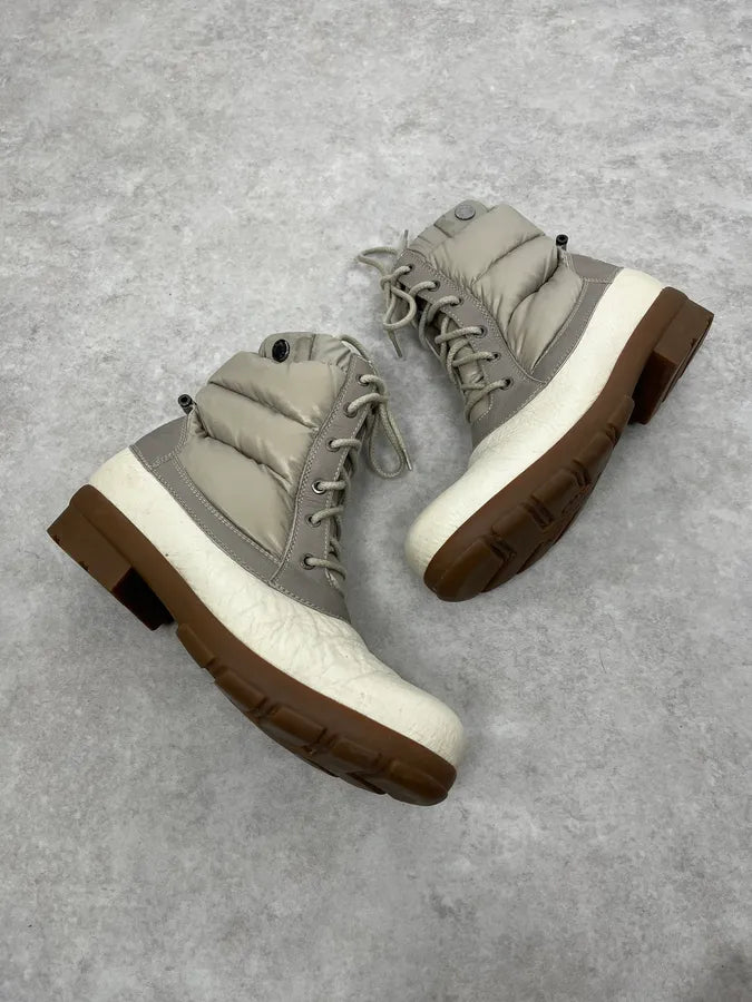 Moncler White & Grey Leather Puffer Boots bHEhpFU 1