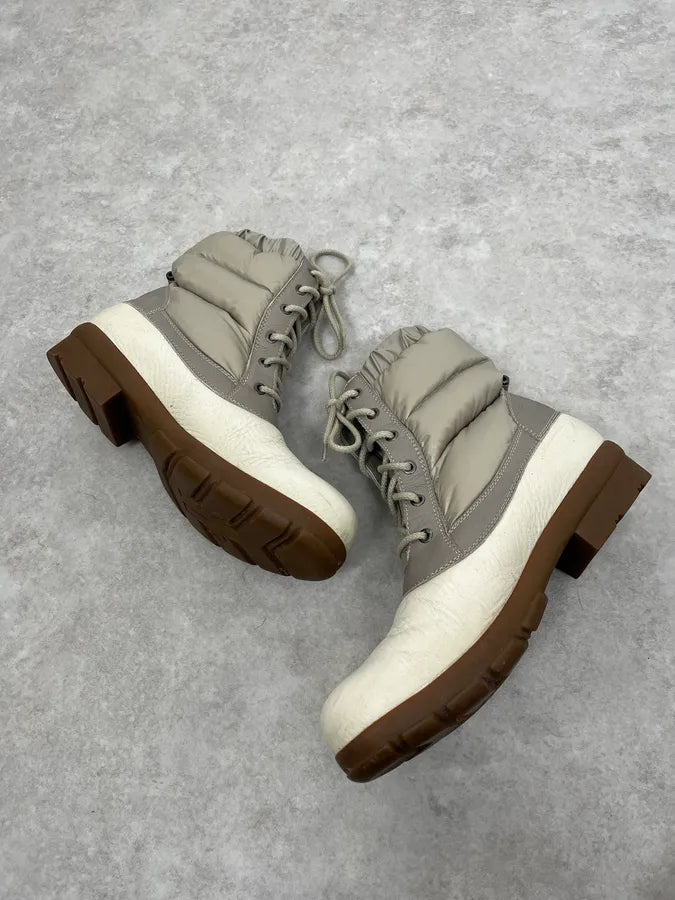 Moncler White & Grey Leather Puffer Boots bHEhpFU 2